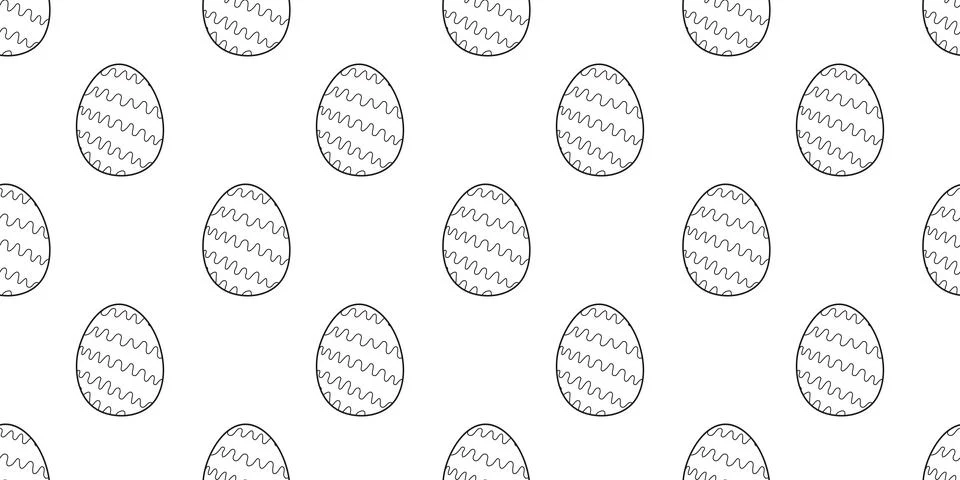 Traditional black contoured Easter Eggs Seamless doodle Pattern isolated on w Stock Illustration
