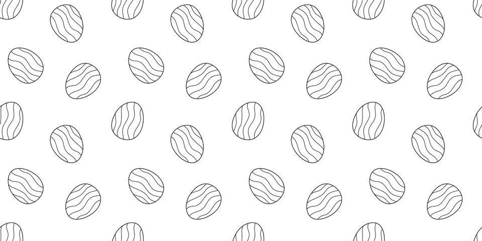 Traditional black contoured Easter Eggs Seamless doodle Pattern isolated on.. Stock Illustration