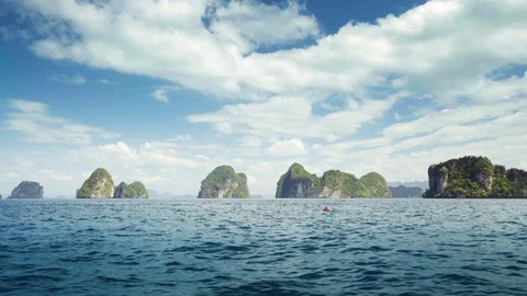 Traditional boat and small islands in Krabi province, Thailand Stock Footage 106959859