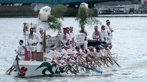 Traditional Boat Procession During Tenjin Matsuri Festival Stock Footage 337101871
