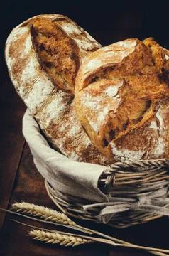 Traditional bread in basket Stock Photos