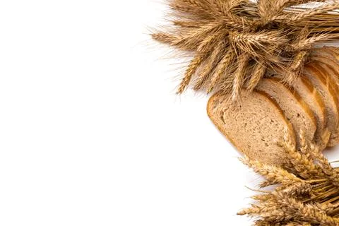 Traditional bread. Fresh loaf of rustic traditional bread with wheat grain ea Stock Photos