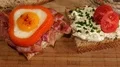 traditional bread urbrot ham fried egg in paprika coat cream cheese topview 4k or 4k+ Resolution