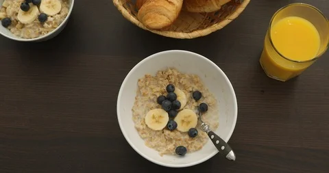 Traditional breakfast on white table Stock Footage 110836337