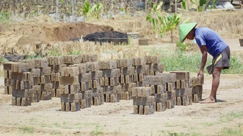 Traditional Brick Making Process Stock Footage 345618804