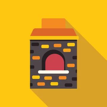 Traditional brick oven baking bread with long shadow on yellow background Stock Illustration