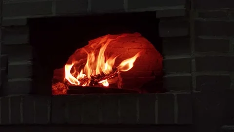 Traditional Brick Oven With Fire. Fire in the Fireplace. Home Comfort. Stock Footage 226737711