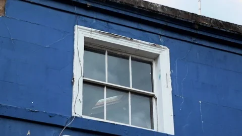 Traditional British window style of blue... | Stock Video | Pond5