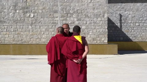 Traditional Buddhist Monks at Buddha Doderma in Paro, Bhutan 库存影片 141090940