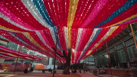 Traditional Buddhist temple architecture at Jogyesa Temple in Seoul, South Korea Stock Footage 333641153