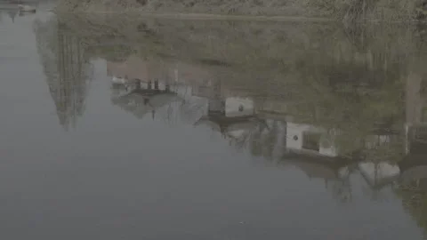 Traditional Building Reflection In Calm Lake Stock Footage 346262588