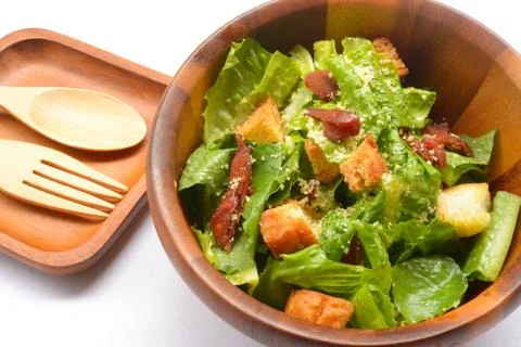 Traditional Caesar Salad with Bacon Stock Photos