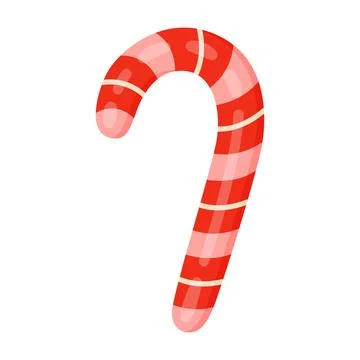 Traditional candy cane with slanted red and light pink stripes. flat vector.. Stock Illustration