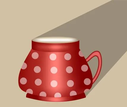 Traditional ceramic coffee cup, red with white dots, rural design. Stock Illustration