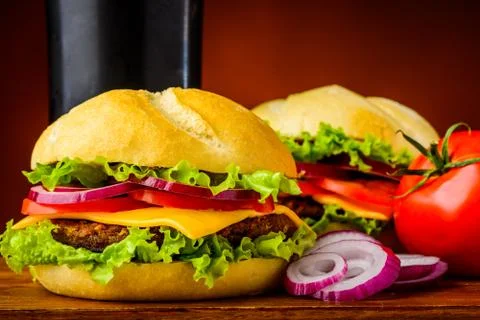 Traditional cheeseburger Stock Photos