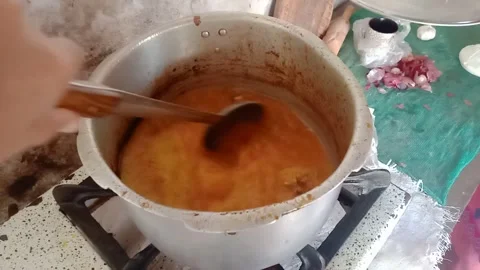 Traditional Chicken Karahi Being Cooked at Home Stock Footage 346282042