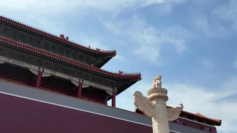 A traditional Chinese architectural structure viewed from below, showcasing its Stock Footage 337306151