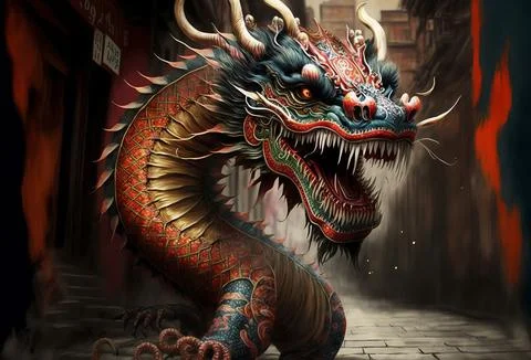 Traditional Chinese dragon. Chinese new year celebration. Generative ai Stock Illustration