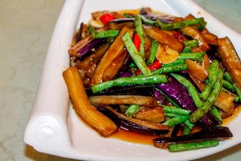 Traditional Chinese Eggplant with mix seasoning Stock Photos