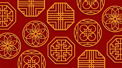 Traditional Chinese Geometric Symbol Pattern Red Gold Stock Illustration