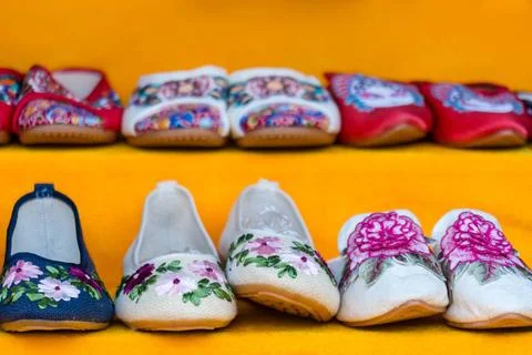 Traditional Chinese ladies shoes for sale Traditional Chinese women shoes ... Stock Photos