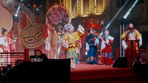 Traditional Chinese Opera Performance on Stage - Chinese New Year Celebration Stock Footage 328509076