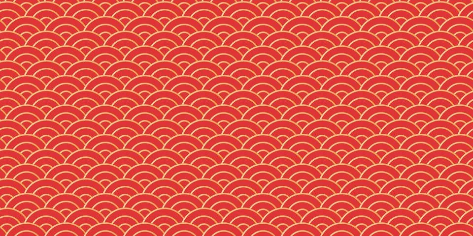 Traditional Chinese pattern with arching red waves Stock Illustration