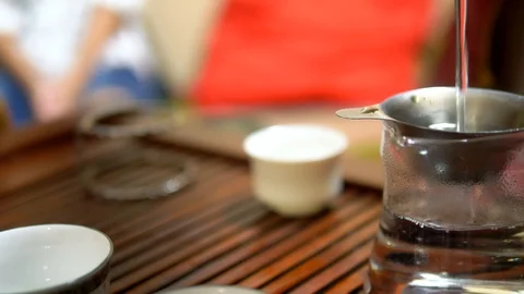 Traditional chinese tea ceremony. the process of heating dishes with boiling Stock Footage 116506543