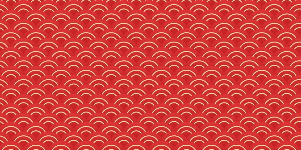 Traditional Chinese wave pattern background in red and beige Stock Illustration