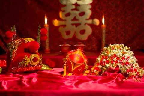 Traditional Chinese wedding elements Stockfoto's