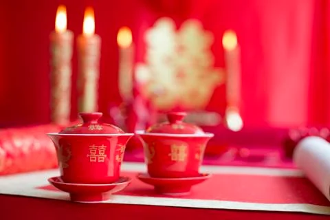 Traditional Chinese wedding elements Stockfoto's