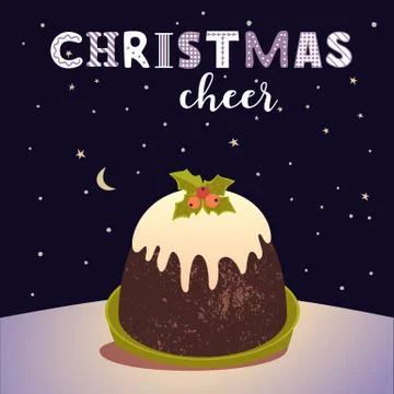 Traditional Christmas Plum Pudding vector poster Stock Illustration