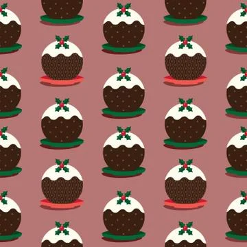 Traditional Christmas Pudding seamless pattern Stock Illustration