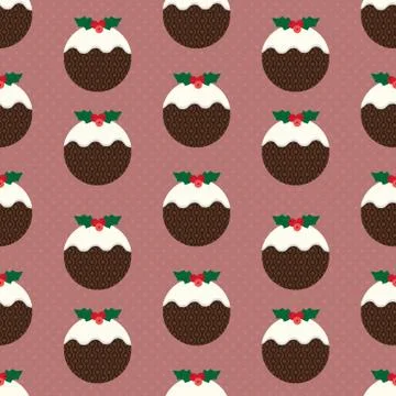 Traditional Christmas Pudding seamless pattern Stock Illustration