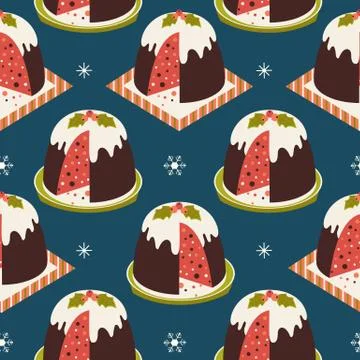 Traditional Christmas Pudding seamless pattern Stock Illustration
