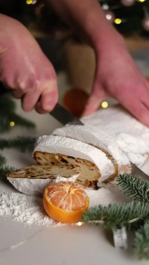 Traditional Christmas stollen Stock Footage 325334686