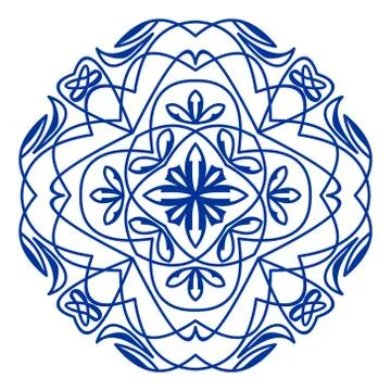 Traditional circle patterns in Spain or Potruguese style, blue ceramics design Stock Illustration