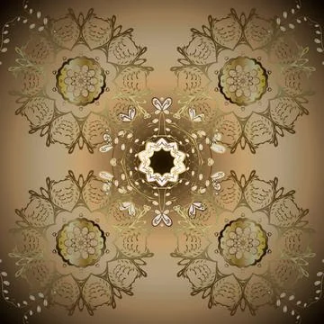 Traditional classic golden vector pattern on brown and beige colors with golden Illustration
