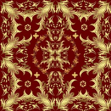 Traditional classic golden vector pattern on red, yellow and neutral colors with Illustrazione stock