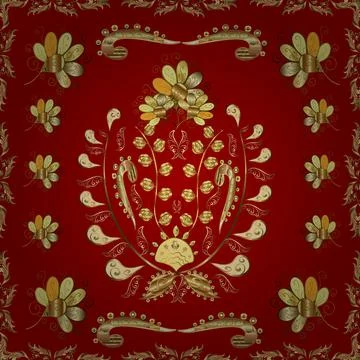 Traditional classic golden vector pattern on red, brown and yellow colors with g Illustrazione stock