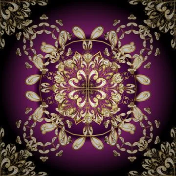 Traditional classic golden vector pattern on brown, purple and black colors with Stock Illustration