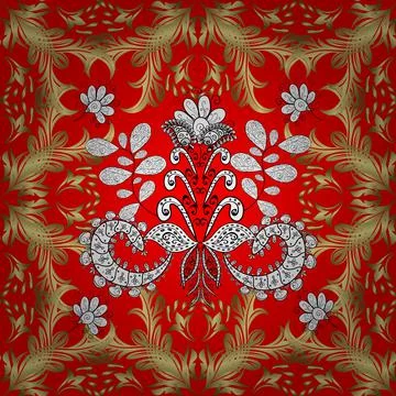 Traditional classic golden vector pattern on neutral, yellow and red colors with Illustrazione stock