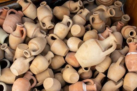 Traditional Clay Pots Displayed in a Rustic Artisan Collection Stock Photos