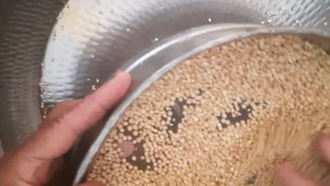 Traditional Cleaning of Sorghum Grains Using Sieve Close Up Stock Footage 334608895