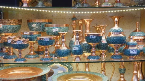 Traditional copper cookware at Tajrish Bazaar of Tehran, Iran Stock Footage 99525825