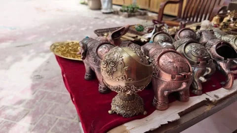 Traditional Copperware Shop and Hand Engraving in Kashgar Old Town Stock Footage 343487143