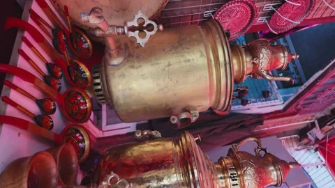 Traditional Copperware Shop and Hand Engraving in Kashgar Old Town Stock Footage 343487406