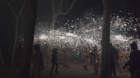 Traditional correfoc and devils performance in Catalonia, Spain. Stock Footage 95554907