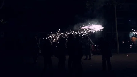 Traditional correfoc and devils performance in Catalonia, Spain. Stock Footage 96262025
