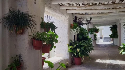 Traditional covered passageway or arcade typical of the vernacular architecture Video stock 346510245